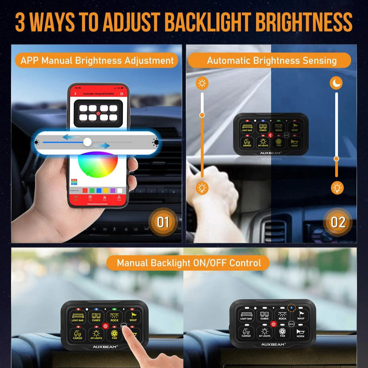 Auxbeam AR-800 Multifunction RGB 8 Switch Panel for Toyota Tacoma