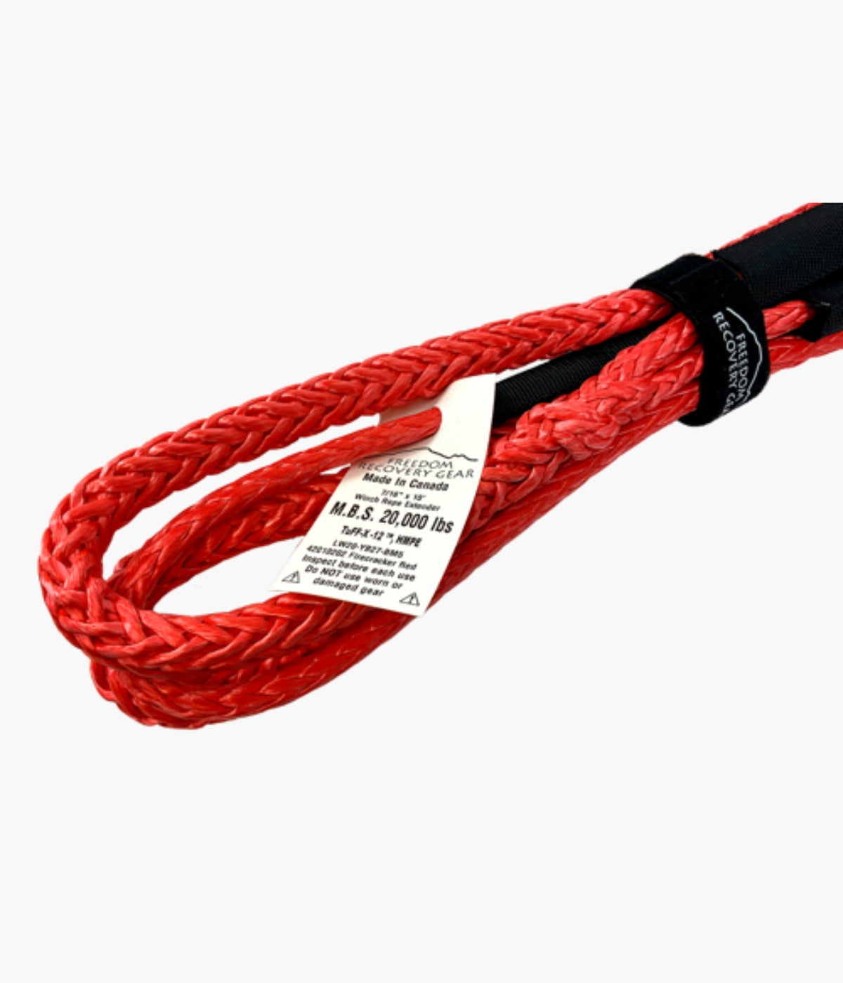 Red rope with a label on a white background