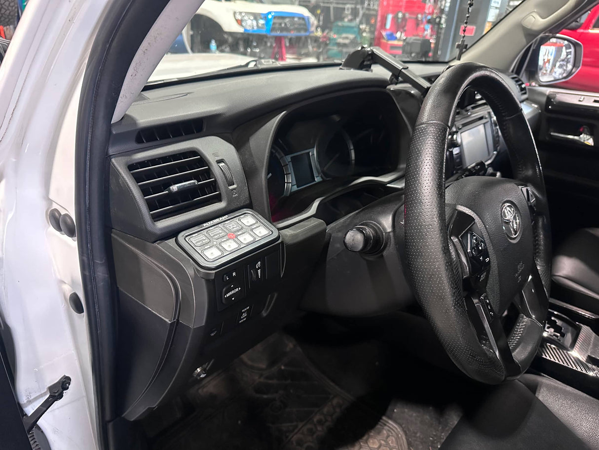 Car interior with steering wheel and dashboard view