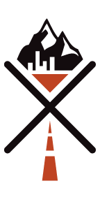 Overland Outfitters Logo with mountains, cityscape, and road intersection on a transparent background