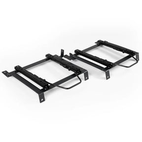 Two black metal brackets on a white background
