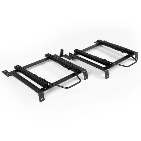 Two black metal brackets on a white background