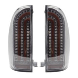 Pair of LED tail lights with chrome accents on a white background
