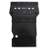Black metal skid plate with 'RCI' branding on a white background