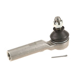 Metal tie rod end with spherical joint on a white background