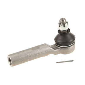 Metal tie rod end with spherical joint on a white background