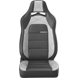 Black and gray car seat with Corbeau logo on a white background