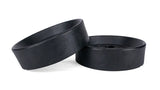 Two black rubber wheels on a white background