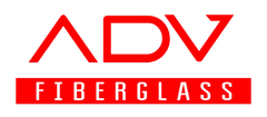ADV Fiberglass logo with red text on a transparent background