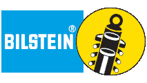 Bilstein logo with a blue background and yellow circle featuring a shock absorber graphic.