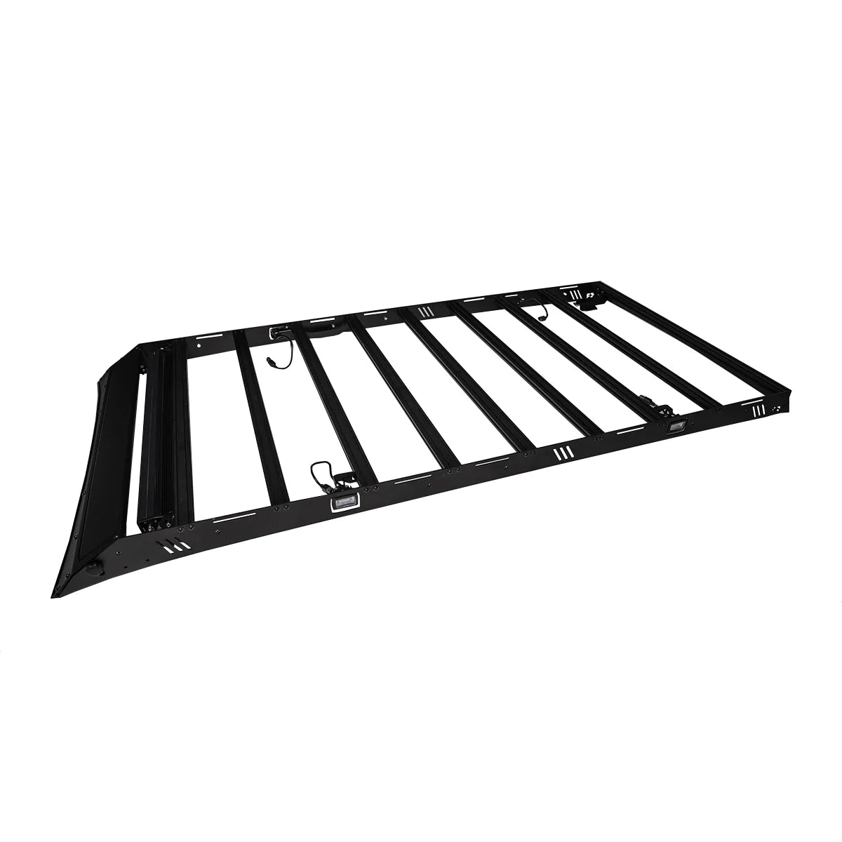 Black metal roof rack on a white background