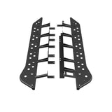 Two black metal ladder racks on a white background