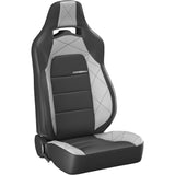 Black and gray car seat with Corbeau logo on a white background