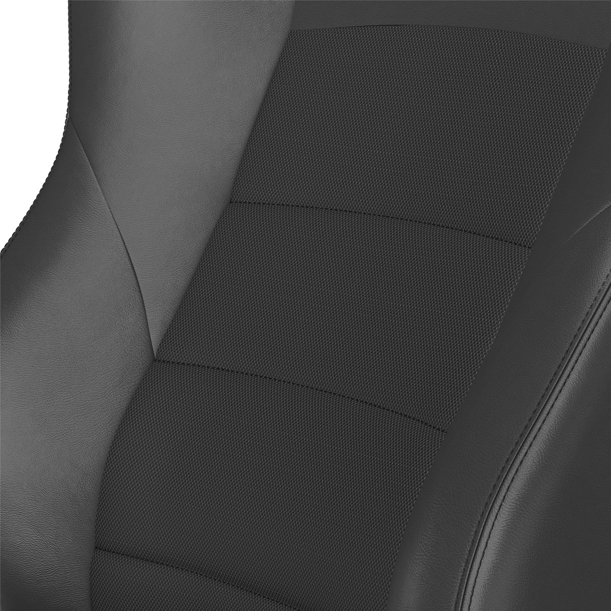 Close-up of a car seat with a textured black cover