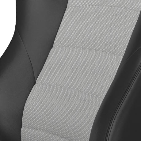 Gray car seat cover with a subtle pattern on a white background
