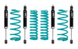 Set of four shock absorbers with coiled springs on a white background