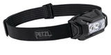 Black headlamp with Petzl logo on a white background