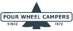 Teal Logo of Four Wheel Campers with a transparent background