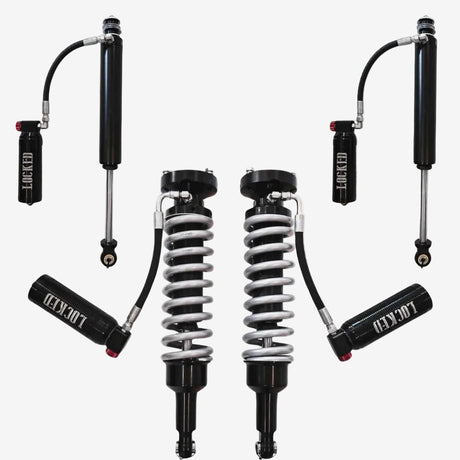 Set of shock absorbers with springs on a white background.