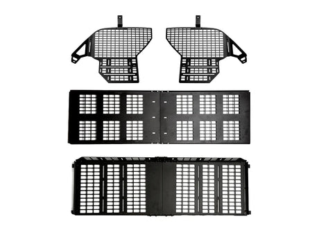 Set of black metal grid panels on a white background