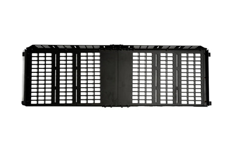 Black metal grid on a white background