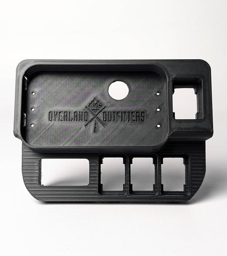 Black plastic component with Overland Outfitters branding on a white background