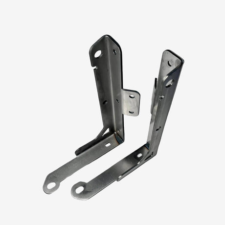 Metal brackets on a gray background