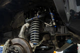 Close-up of a vehicle's suspension system with PEAK branding.