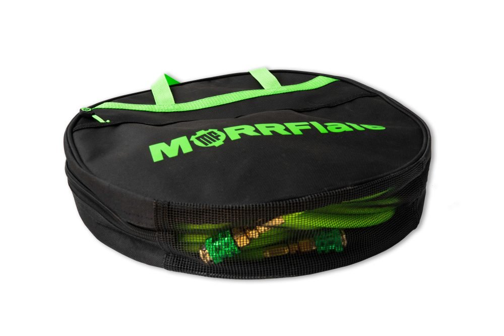 Black and green bag with 'MORRFlate' branding on a white background