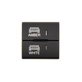 Black electronic switch with 'Amber' and 'White' labels on a white background