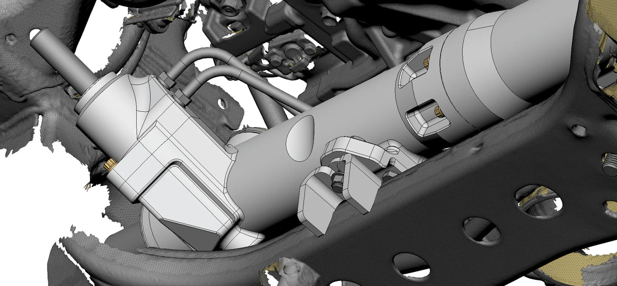 Close-up of a drawing of mechanical components with a focus on a cylindrical part.