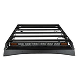 Black metal roof rack with LED lights on a white background