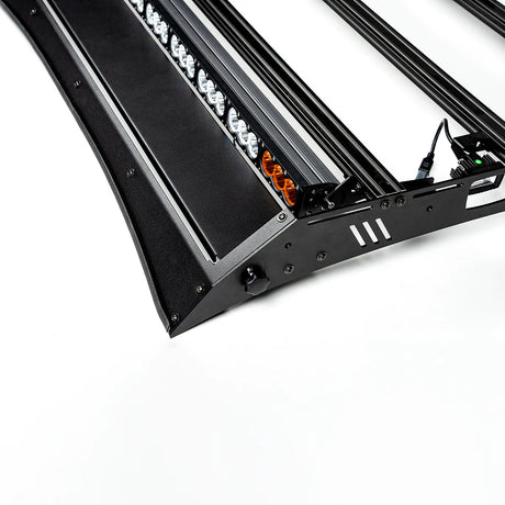 Close-up of a roof rack with lights on a white background