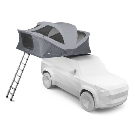 Car with a rooftop tent and ladder on a transparent background