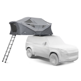 Roof top tent attached to a car with a ladder on a transparent background