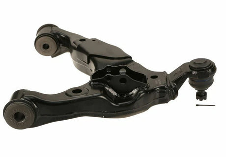 Black metal control arm on a white background