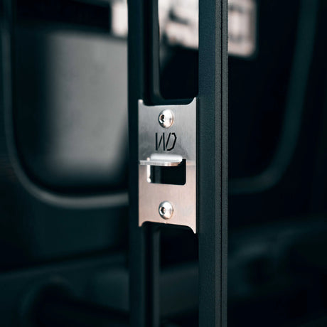 Close-up of ladder with a metallic bracket on a blurred background