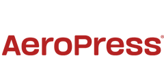 Red 'Aeropress' logo on a transparent background