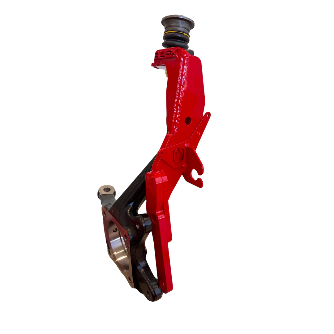 Red mechanical component on a white background