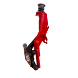Red mechanical component on a white background