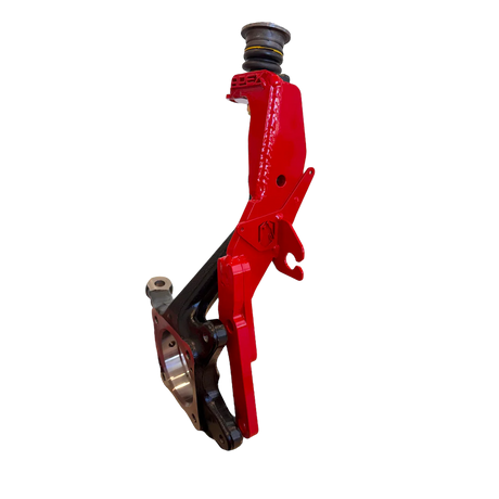 Red mechanical component on a white background