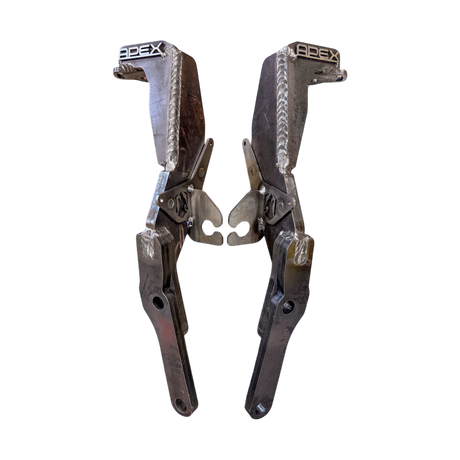 Pair of Apex spindle gussets on a white background