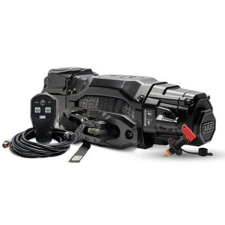 Black winch with control panel on a white background