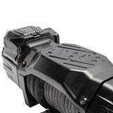 Close-up of a black mechanical component on a white background