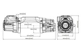 Technical drawing of the 12K winch with dimensions labeled