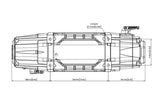 Technical drawing of the winch with dimensions
