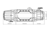 Technical drawing of the front of the winch with dimensions on a white background