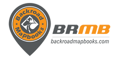 Backroad Mapbooks logo with a map pin icon and website URL on a transparent background