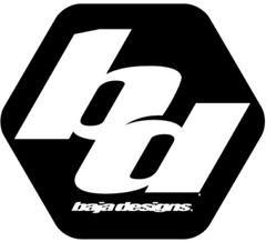 Baja Designs Hexagonal logo with white 'bd' initials and 'baja designs' text on a black background