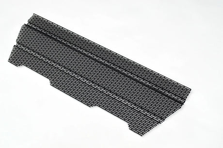 Rectangular black mesh grille with textured surface on a white background
